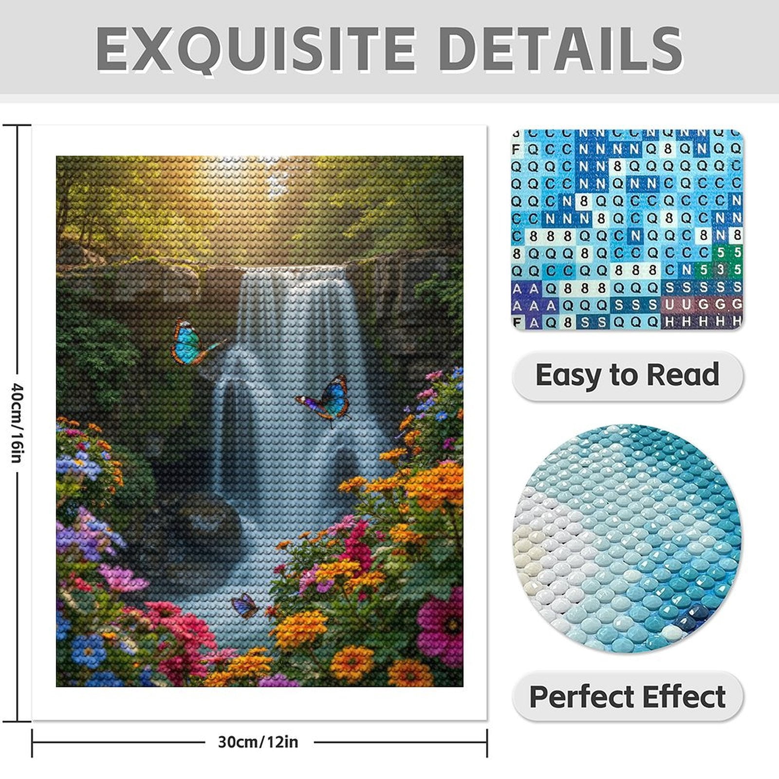 Diamond Art Kits for Adults - 5d Waterfall Butterflies Floral Paradise Diamond Painting for Adults, Diamond Art for Adults Beginners, Diamond Painting Kits for Adults for Home Wall Decor