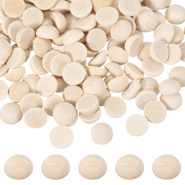 Uxcell 100 Pcs Half Wooden Beads, 0.8 Inch(20mm) Unfinished Natural Split Wood Balls, Wooden Half Sphere for Paint DIY Crafts Art Projects Party Decoration, Wood Color