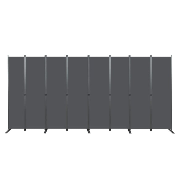 Room Divider 8-Panel 159W x 71H, Folding Privacy Screen with Heavy-Duty Metal Frame and Polyester Fabric, Portable Freestanding Partition for Bedroom Office Living Room, Black Gray