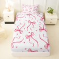 thumbnail image 4 of Erosebridal Princess Pink Bow Twin Sheet Sets for Girls, Watercoor Love Heart Bedding, 3 Pieces, 4 of 6