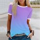 thumbnail image 5 of Blusas para las Mujeres Casual, Rayas Impresas Patchwork Manga Corta Cuello Redondo Top Hecho de 95% Poliéster 5% Spandex para el Verano, Tops Cortos para las Mujeres, 5 of 5