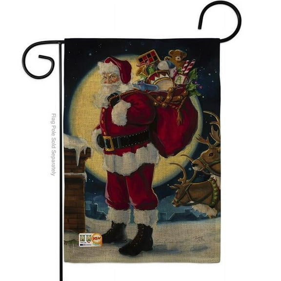 Breeze Decor BD-XM-G-114131-IP-DB-D-US16-SB 13 x 18.5 in. Moonlit Santa Burlap Winter Christmas Impressions Decorative Vertical Double Sided Garden Flag