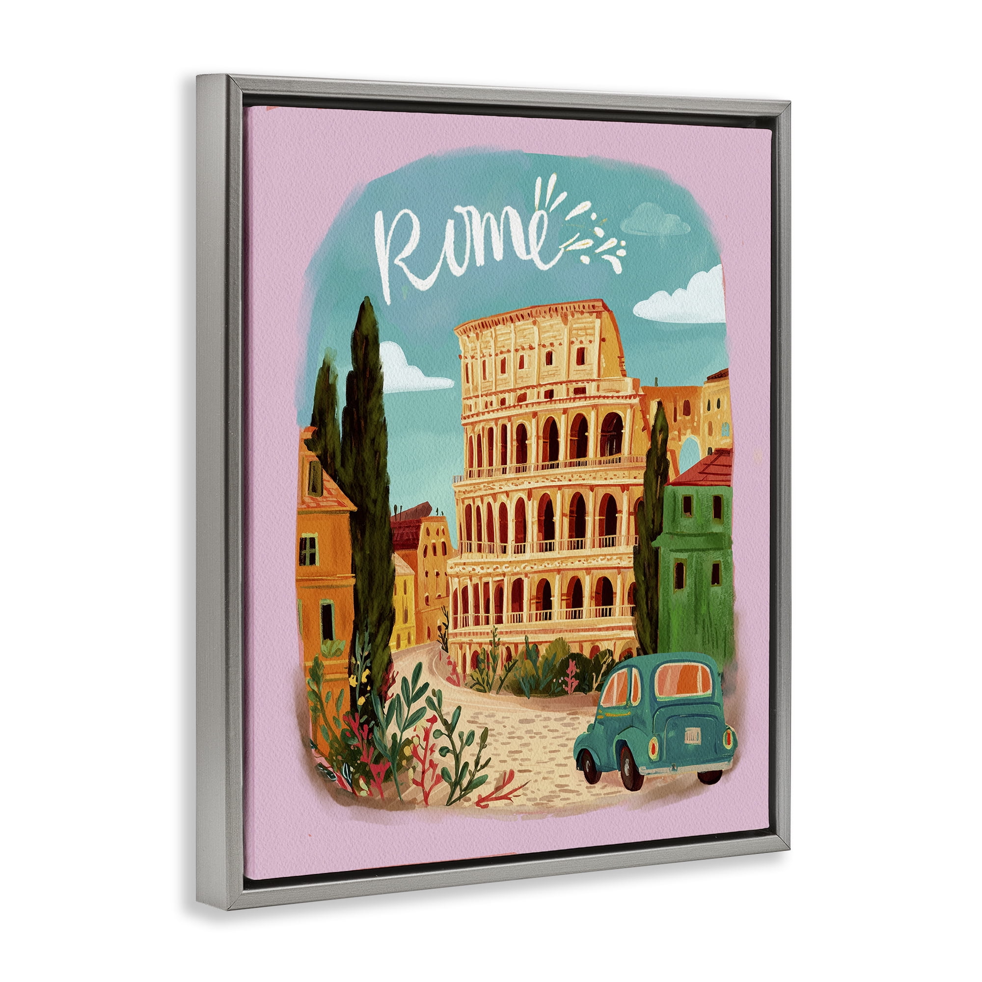 Rome Travel Spot Architecture Gray Framed Floater Canvas Wall Art, design by Yen