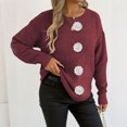 thumbnail image 6 of Floral Crew Neck Sweaters Womens Fall Chunky Knit Pullover Tops Loose Fashion Long Sleeve Ladies Sweater Wine, M, 6 of 6