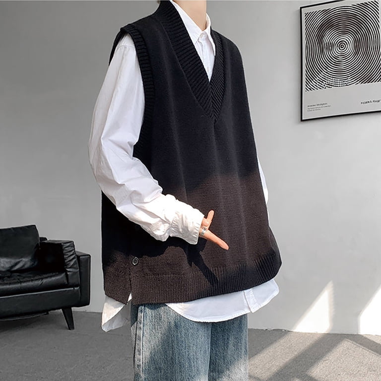 XUNKUSGA Sweater Vest Trendy Loose Solid Color Sleeveless Knit