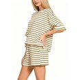 thumbnail image 3 of Women 2 Piece Sets Summer Outfits Cute Stripe Knit T Shirts Shorts Matching Lounge Set Khaki S, 3 of 7
