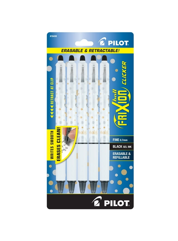 Pilot FriXion Clicker Dots Collection Erasable Gel Pens, Fine, Black Ink, 5 Count