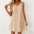 thumbnail image 2 of Zynoxe Mini Dresses for Women Summer V-neck Sleeveless Hollow Out Strap Sundress Casual Ventilate Peasant Gauze Lounge Beach Dresses Beige S, 2 of 9