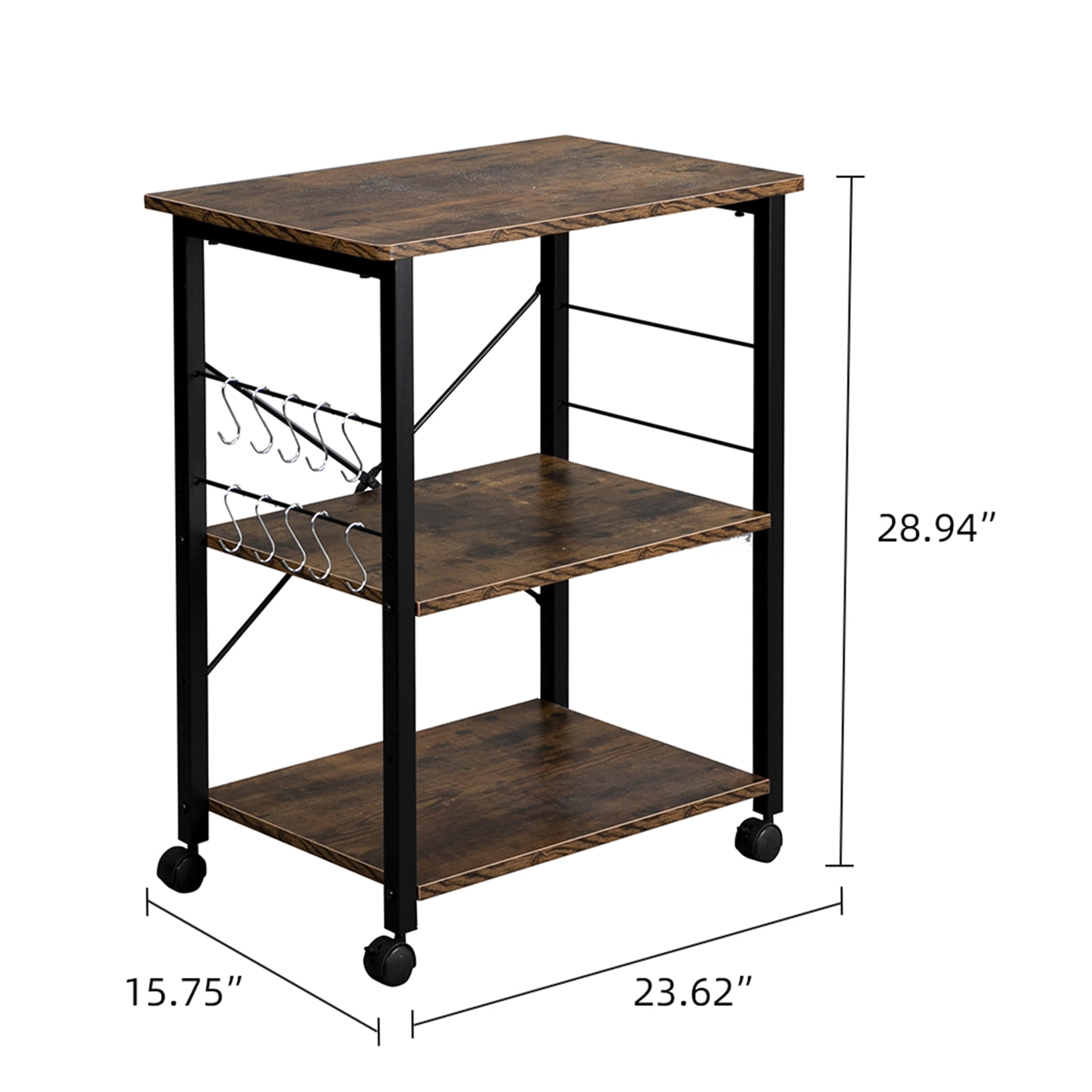 Kepooman Baker's Rack 3-Tier Kitchen Utility Microwave Oven Stand Storage Cart Workstation Shelf (Vintage Board Top Black Metal Frame) Kepooman Baker's Rack 3-Tier Kitchen Utility Microwave Oven Stand Storage Cart Workstation Shelf (Vintage Board Top Black Metal Frame)