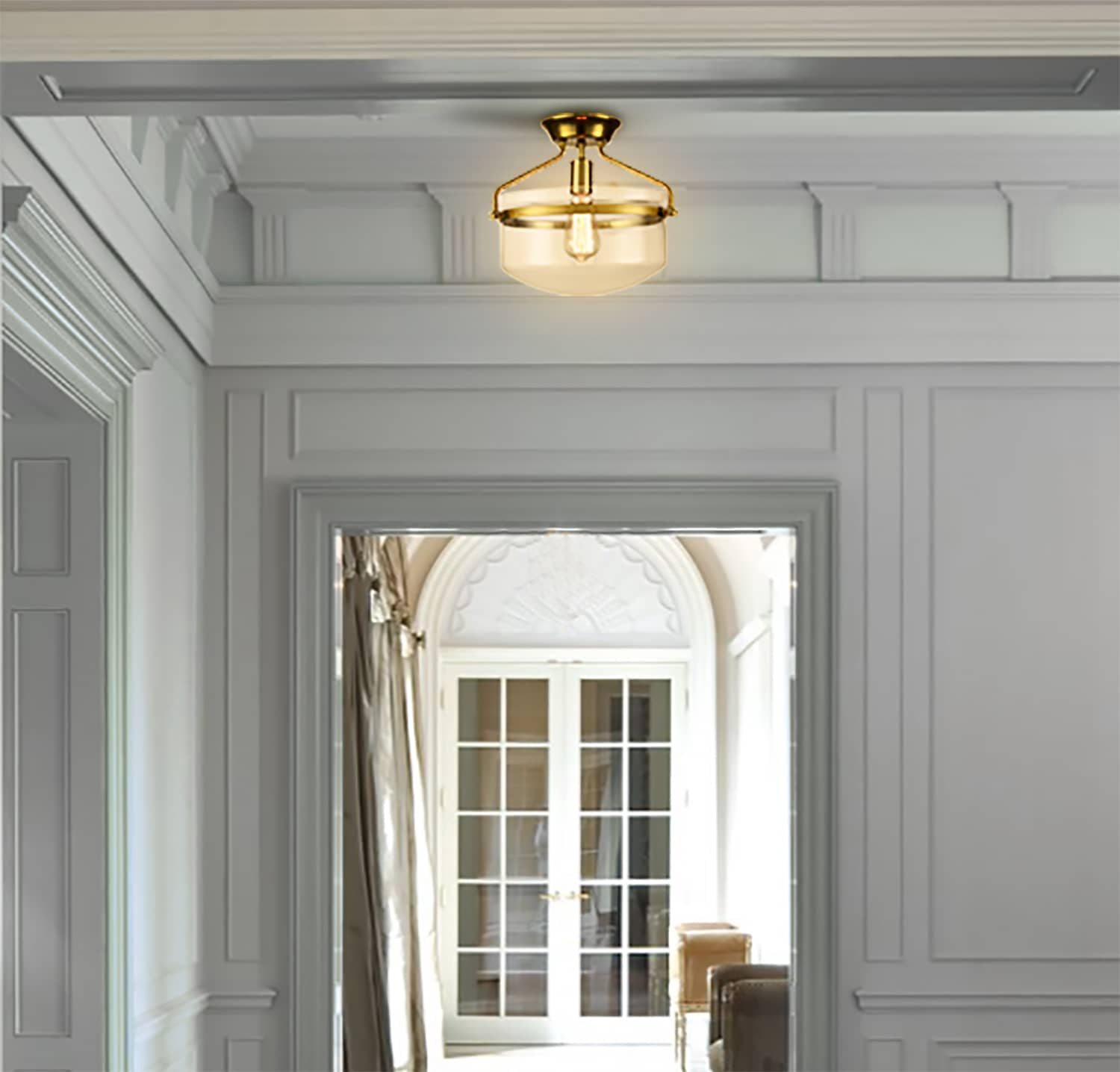 Claxy Gold Semi Flush Mount Ceiling Light Bowl Clear Glass for Kitchen Hallway Bathroom