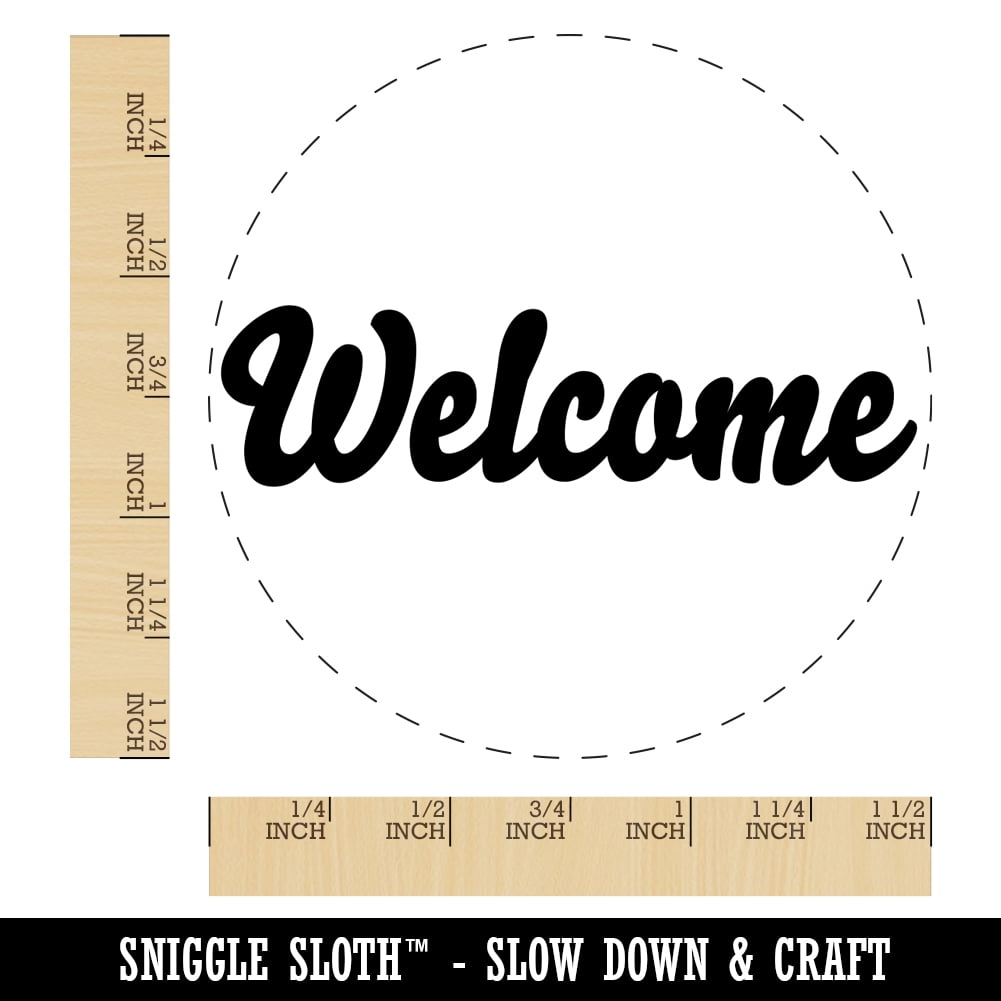 Welcome Fun Text Self-Inking Rubber Stamp Ink Stamper - Black Ink - Large 1-1/2 Inch