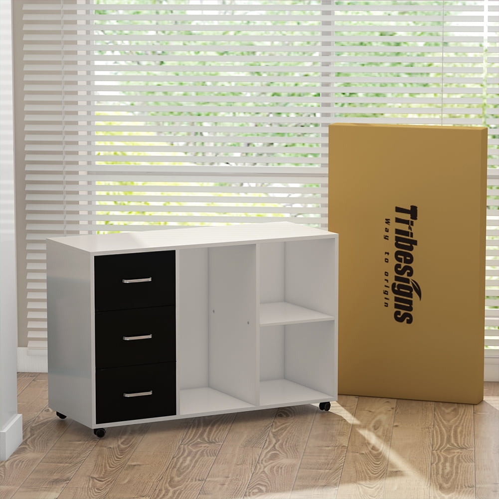 Tribesigns 3 Drawer Wood File Cabinets Large Modern Lateral Mobile