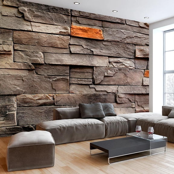 Tiptophomedecor Peel and Stick Wallpaper Wall Mural - Big Brown Slate Tiles - Removable Wall Decals