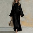 thumbnail image 2 of Women's Crew Neck Bell Sleeve Maxi Dress, Solid Loose Straight Mid Waist Floor-Length Casual Vacation Dress Black M(M), 2 of 5