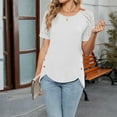 thumbnail image 3 of Sexy Tops for Women Lace Short Sleeve Blouse - Business Casual Crewneck T-Shirt, Trendy Summer 2025-Beige-L, 3 of 5