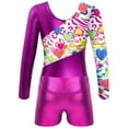 thumbnail image 2 of YONGHS Kids Girls Printed Long Sleeve Dance Gymnastics Leotards and Athletic Shorts Set, 2 of 7
