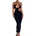 thumbnail image 1 of VISgogo Vestido sin mangas con cuello colgante para mujer, de una sola pieza con abertura larga sin espalda de color sólido, vestido de fiesta de cóctel ajustado VISgogo  moda, 1 of 9