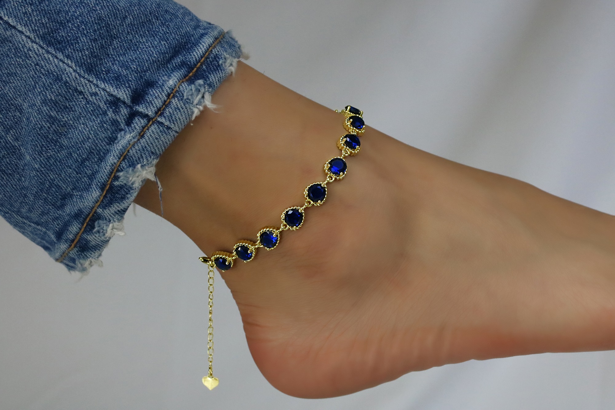 Kaash Customs Fine CZ Stones Adjustable Anklet for Women, in Brass Metal