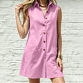 thumbnail image 7 of Women's Sleeveless Solid Color Cotton Linen Blend Shirt Dress Collared Button Down Casual Dress with Pockets Pink S(S), 7 of 7