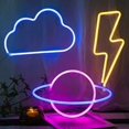 thumbnail image 1 of Letrero de neón LED con nube, decoración luminosa, viene con 3 planetas rayados y letrero de neón con nubes, funciona con batería y USB, neón de nube azul, luz de pared, iluminación, 1 of 5