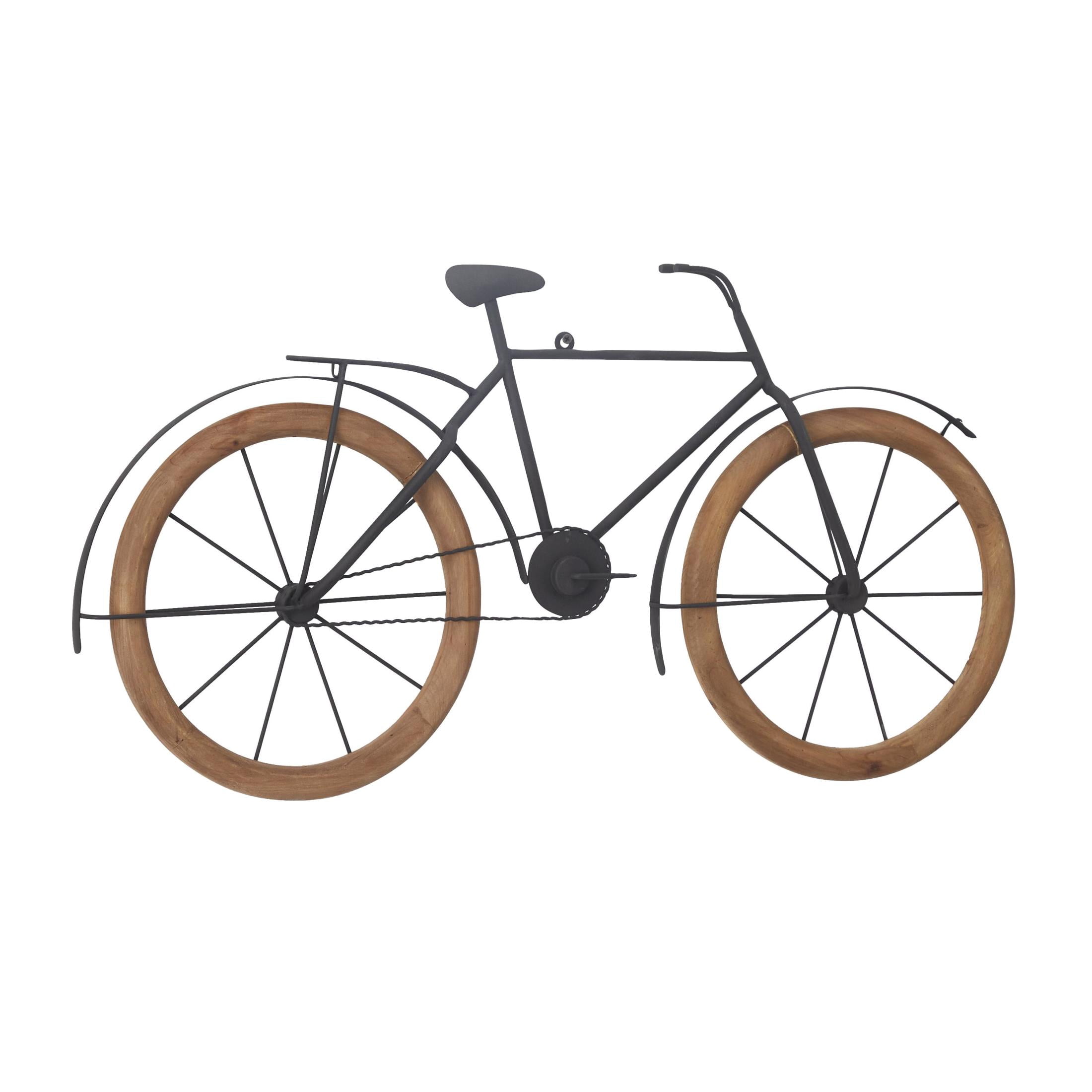 DecMode Brown Metal Bike Wall Decor with Wood Wheels