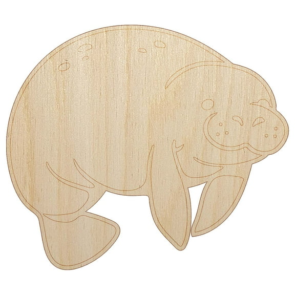 Cute Chubby Manatee Wood Shape Unfinished Piece Cutout Craft DIY Projects - 4.70 Inch Size - 1/8 Inch Thick