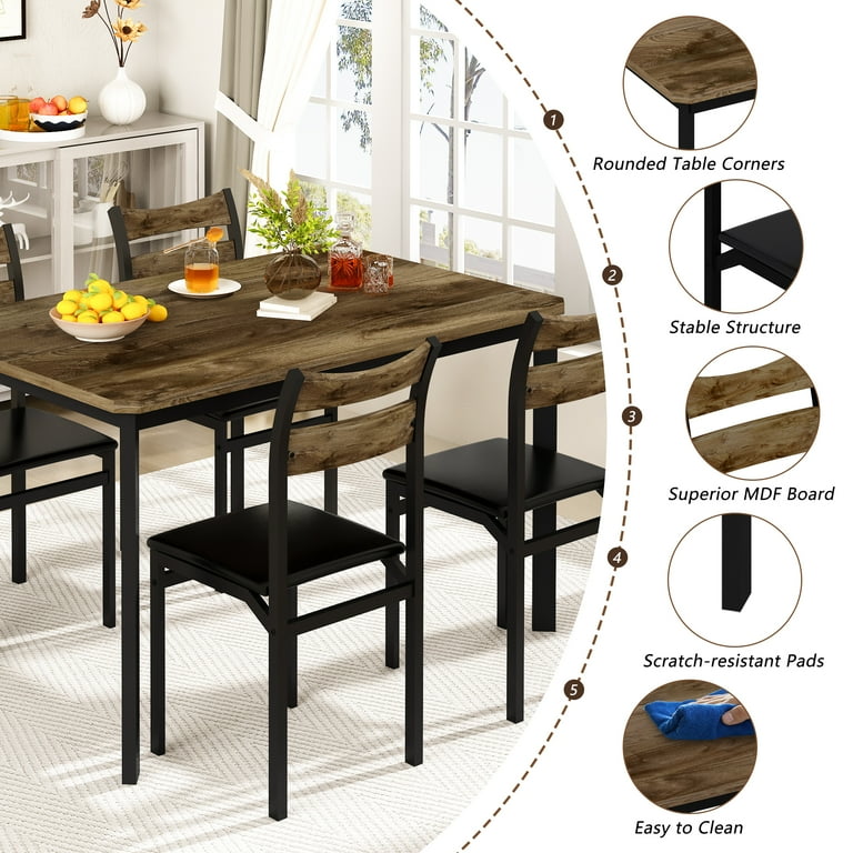 LTTROMAT Rectangle Wooden Dining Table Set for 4 with PU Leather