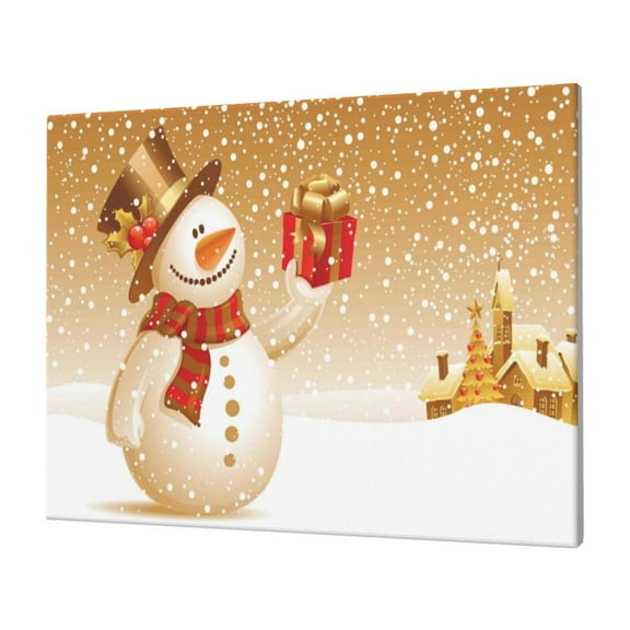 Daiia Christmas Snowman Gift Print Canvas Decorative Picture – 30x40in Artistic Wall Art, Ready-to-Hang Canvas Print for Living Room（Horizontal）