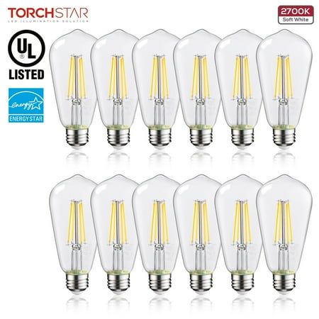 

TORCHSTARt 12 Pack 75W Watt Equivalent ST64/ST19 LED Light Bulb E26 Edison Base Dimmable 2700K Soft White 2700K