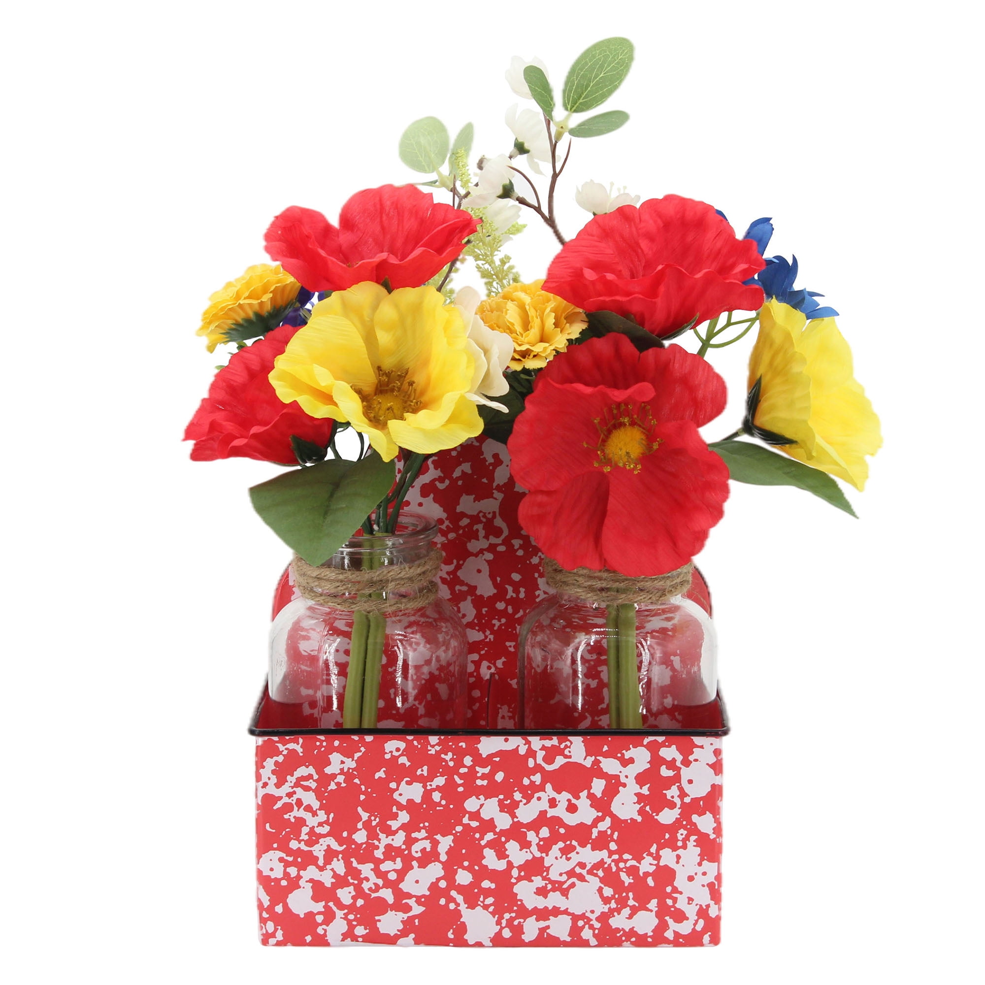 The Pioneer Woman Red Splatter Metal Caddy Faux Floral Arrangement, 13' height