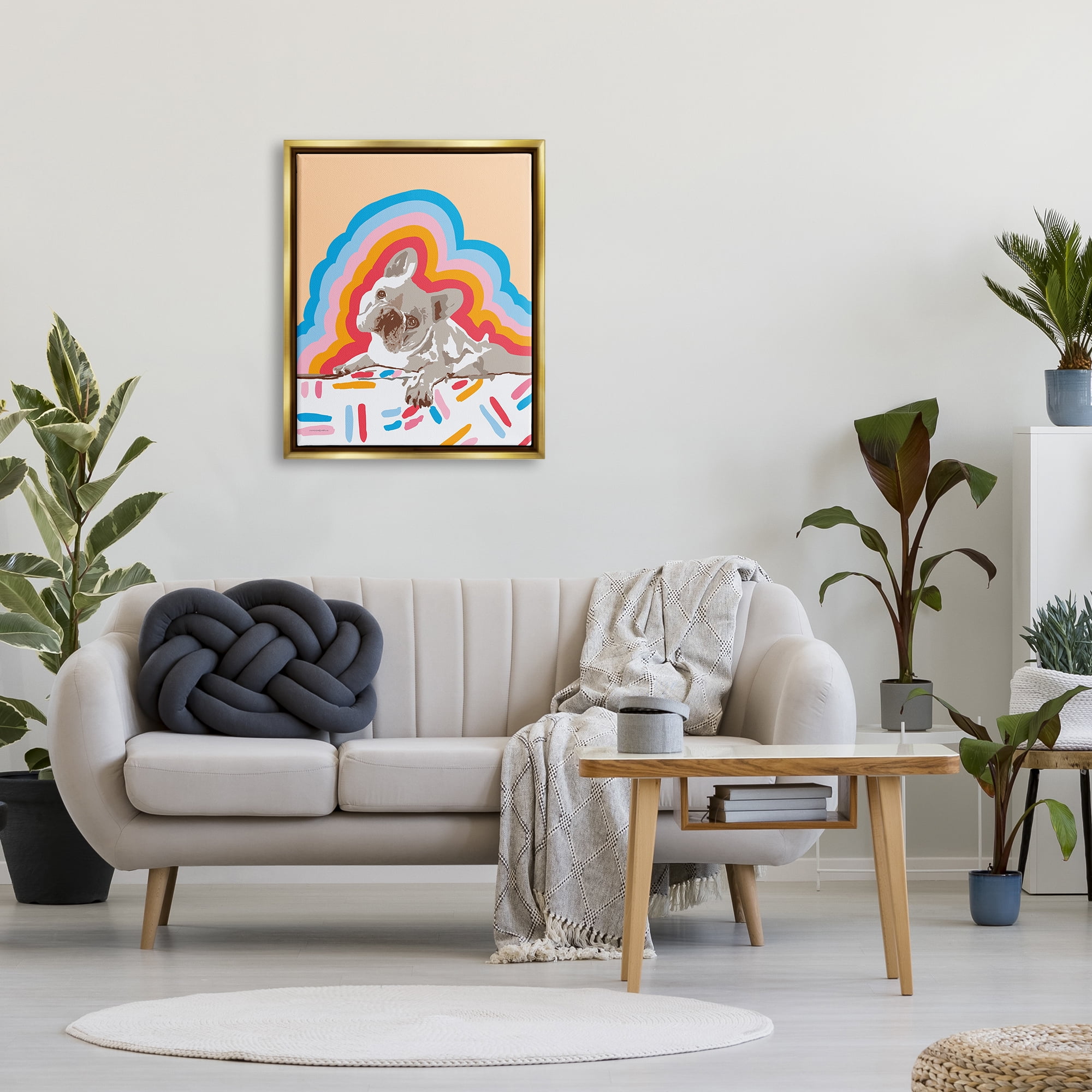 Stupell Industries Retro French Bulldog Abstraction Animals & Insects Painting Gold Floater Framed Art Print Wall Art, 25 x 31