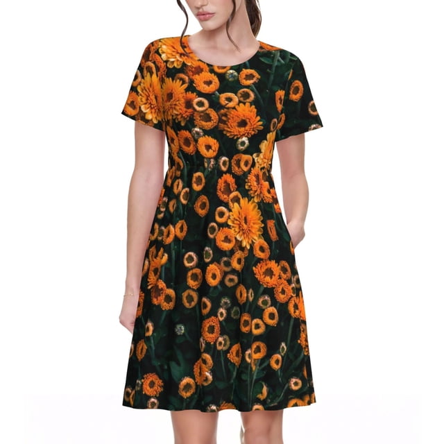 Balery Daisies Vestidos sueltos de manga corta para mujer, vestidos de verano 2025, vestidos casuales de corte A con vuelo.