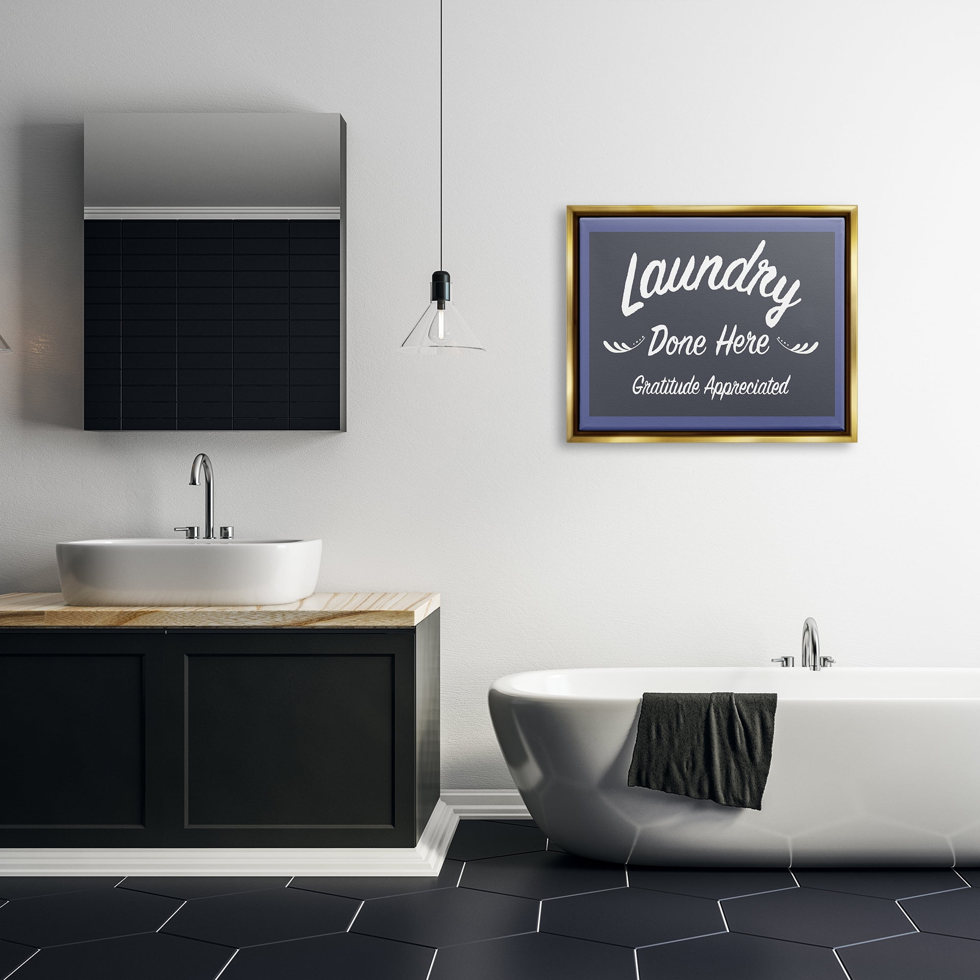 Stupell Industries Laundry Done Here Vintage Phrase Typography Painting Gold Floater Framed Art Print Wall Art