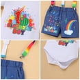 thumbnail image 5 of FYMNSI Watermelon Baby Boy 1st First Birthday Cake Smash Outfit Rainbow One Year Old Party Photo Shooting Props Cotton Short Sleeve Romper Y-back Suspenders Denim Shorts Mini Crown Hat 4pcs Set, 5 of 7