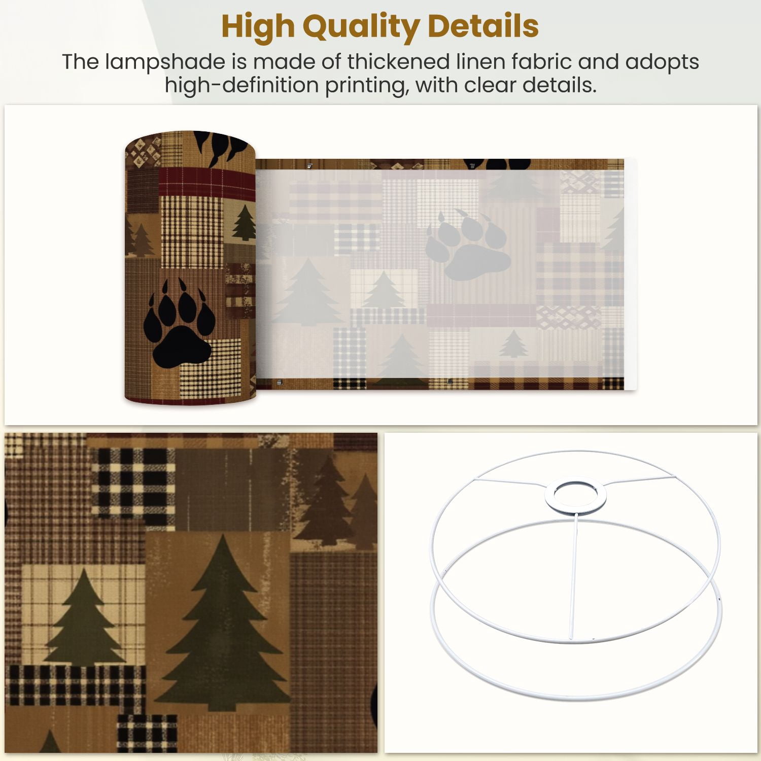 Rustic Lamp Shades Set of 2 Rustic Woodland Patchwork Bears Pine Trees Plaid Earth Tones 13" x 13" x 10" Lampshade for Table Lamps Floor Lamps Lamp Shade Replacement Easy Assembly Required