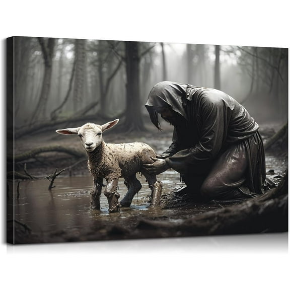 Jesus Wall Art Christian Wall Art Jesus and Lamb Canvas Wall Art Jesus Poster Religious Wall Decor Christian Art Jesus Painting Christian Posters Christ Wall Art for Home Decor