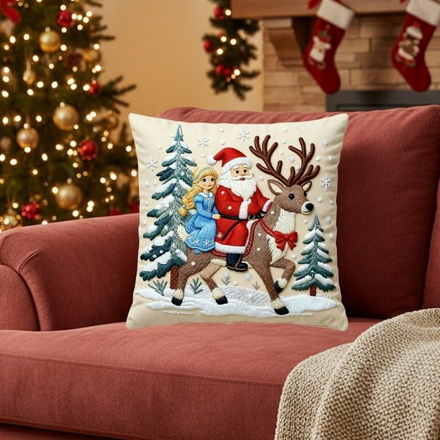 Decorative Christmas Pillow Covers, Soft Fabric with Hidden Zipper, Cozy Cushion Cases for Home Decor, Festive Colours and Patterns, 17.7 x 17.7 Inches