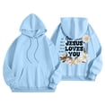 thumbnail image 3 of OSOLU Women's Casual Long Sleeve Hoodie Letter Floral Back Print Kangaroo Pocket Oversized Sweatshirt Light Blue, 3 of 6