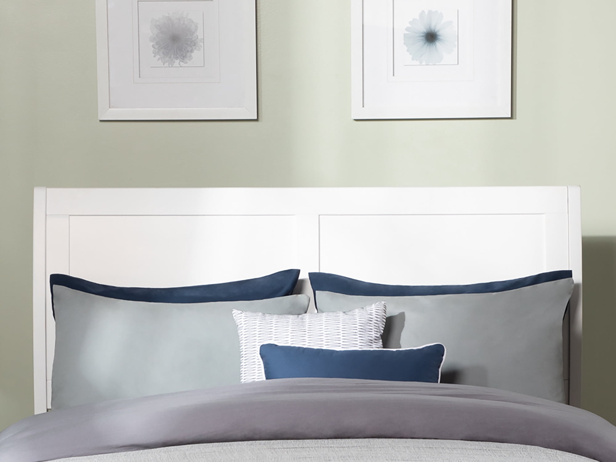 AFI Portland Queen Low Profile Wood Platform Bed Frame with Sleigh Headboard, White