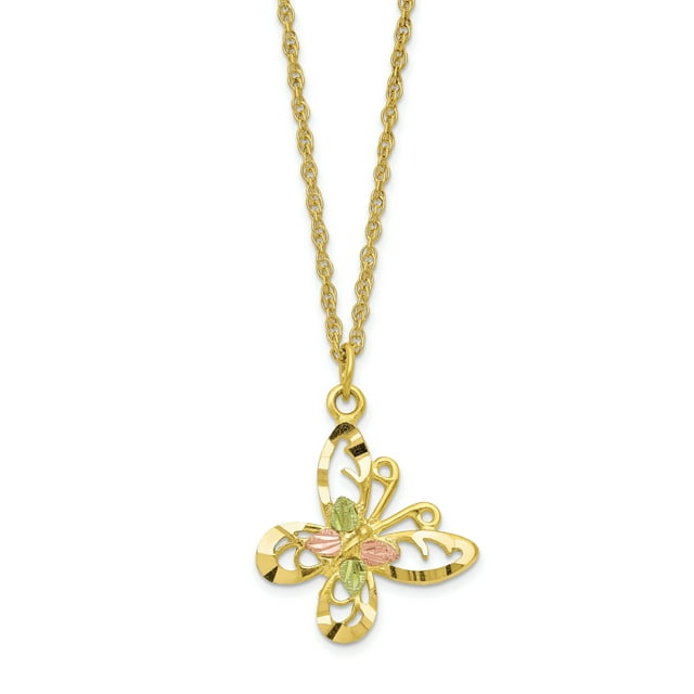 10K Yellow Gold Tri Color Black Hills Gold Butterfly Necklace 18 IN