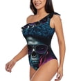 thumbnail image 4 of Balery Punk Style Blue Haired Skull One Shoulder Swimsuits for Women Ruffle Swimsuits Tummy Control One Shoulder Bathing Suits-X-Large, 4 of 8