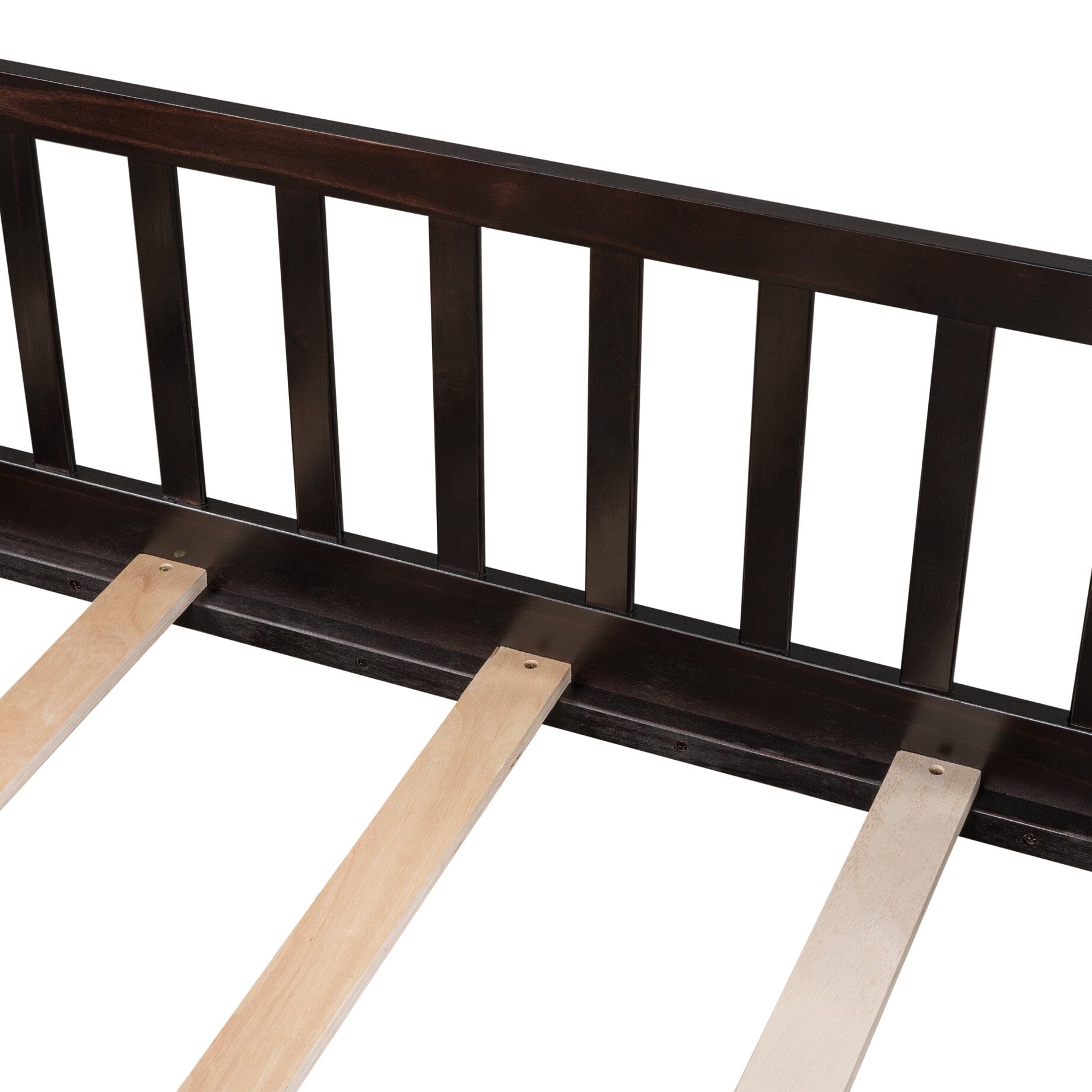 Kids Full Montessori Playpen Floor Bed Frame with Safety Guardrail Fence and Door for Boys Girls Toddlers Baby, 200lbs Load 79.5x41.8x17.5inch, Espresso