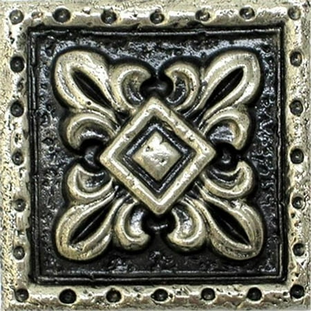 Fleur De Lis Upholstery - Design Tuscany DT-17-514S Mediterranean Fleur De Liz Tile 1, Silver - Pack of 12
