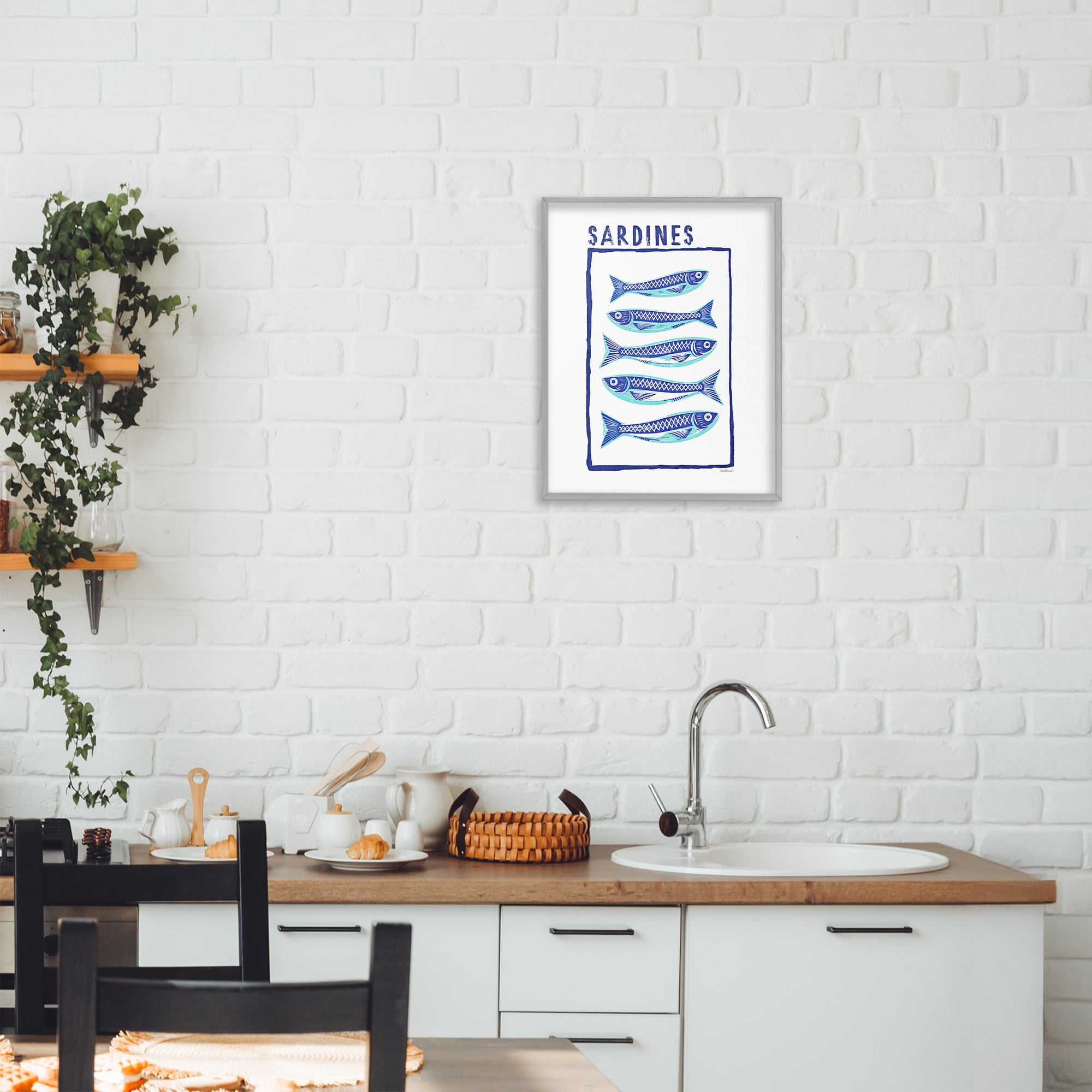 Stupell Industries Blocked Sardines Pattern Gray Framed Giclee Art, design by Amanda Greenwood