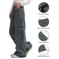 thumbnail image 4 of Pantalones cargo de mujer de cintura media y pierna ancha con bolsillos laterales - Ropa urbana elástica y holgada para viajar - Puños con cordón ajustable en los tobillos, poliéster, para todas la, 4 of 7