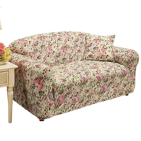 Jersey Knit Form Fit Stretch Furniture Slipcover, Loveseat, Pink Multi