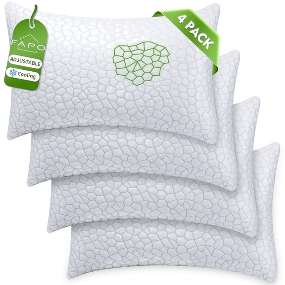 Queen Size Bed Pillows 4-Pack,3.3lb Shredded Memory Foam Filled,Hyper Soft & 3D Breathable Cooling Desigh Cover Fitting Side,Back & Stomach Sleepers
