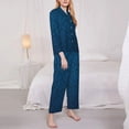 thumbnail image 3 of Rateoe Dark Blue Pattern Womens Pajamas Set Long Sleeve Sleepwear Button Down Nightwear Soft Cotton Pj Lounge Sets-XX-Large, 3 of 7