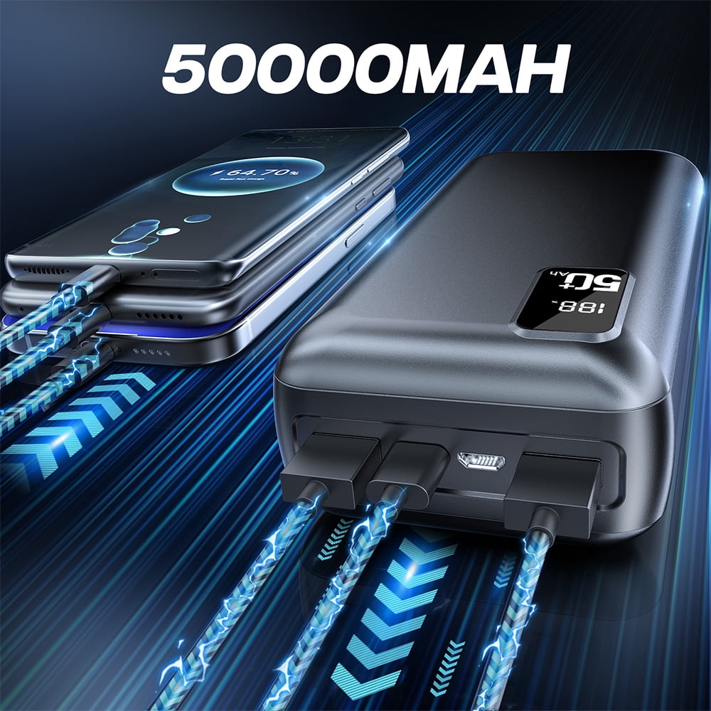 50000mAh Power Bank 22.5W Fast Charging Portable Charger USB-C Quick Charge with 3 Outputs & 2 Inputs LED Display Huge Capacity External Battery Pack for Most Electronic Devices on The Market