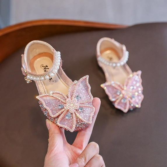 SYNPOS Little Kids Girls Sandals Glitter Rhinestone Dress Sequins Princess Low Heels Party Dance Shoes